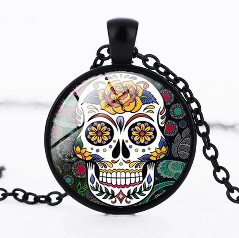 Wholesale Mexican Sugar Skull Pendant Day Of The Dead Necklace Antique