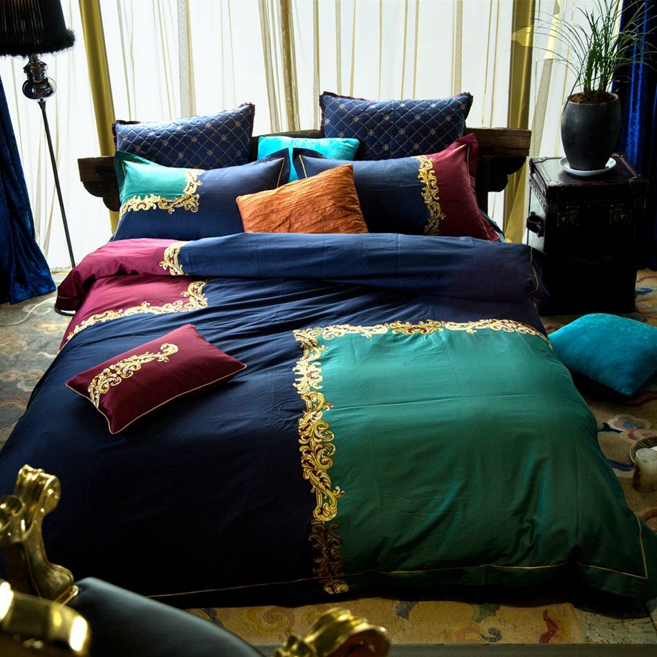 Royal Blue And Green Duvet Cover Set 100 Egyptian Cotton Satin