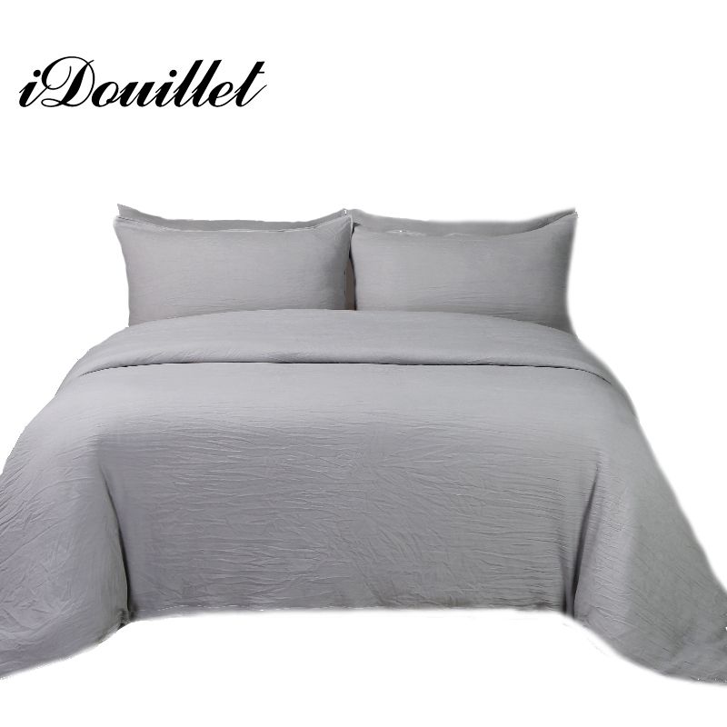 Idouillet Stone Washed Cotton Bedding Solid Color Duvet Cover Set
