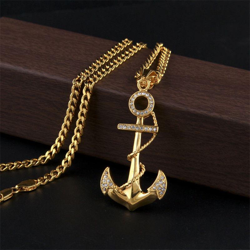 mens gold anchor necklace 