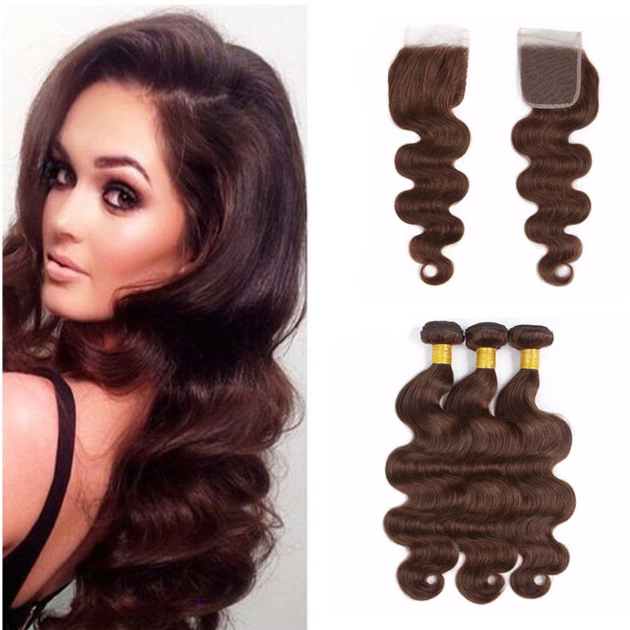 2020 Chocolate Brown Body Wave Lace Closure With Bundles Brazilian