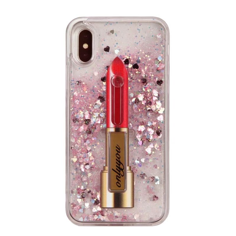 Lipstick Female Liquid Hard Plastic+TPU Case For Iphone X 8 8+ 7 Plus
