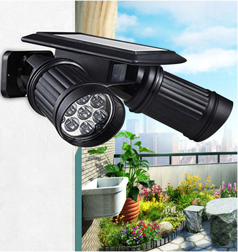 14 LED Dual Head Solar Yard Lights PIR Motion Sensor Spotlight Wall Lamp UK YO