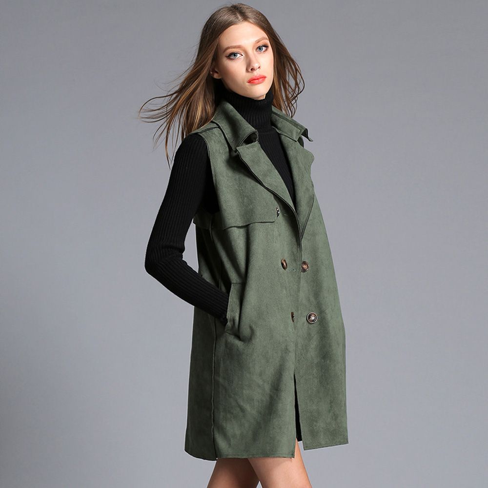 Acheter Automne Elegant Longue Gilet Femmes Sans Manches Revers Trench Imitation Daim Femme Manteau Plus La Taille Gilet De Mode Lache Gilets De 49 08 Du Prime10 Fr Dhgate Com