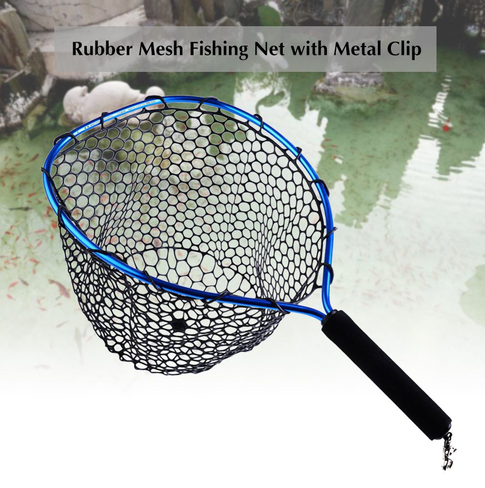 Fly Fishing Landing Net Mesh Foldable Brail Black Soft Rubber Eva Handle Fishnet