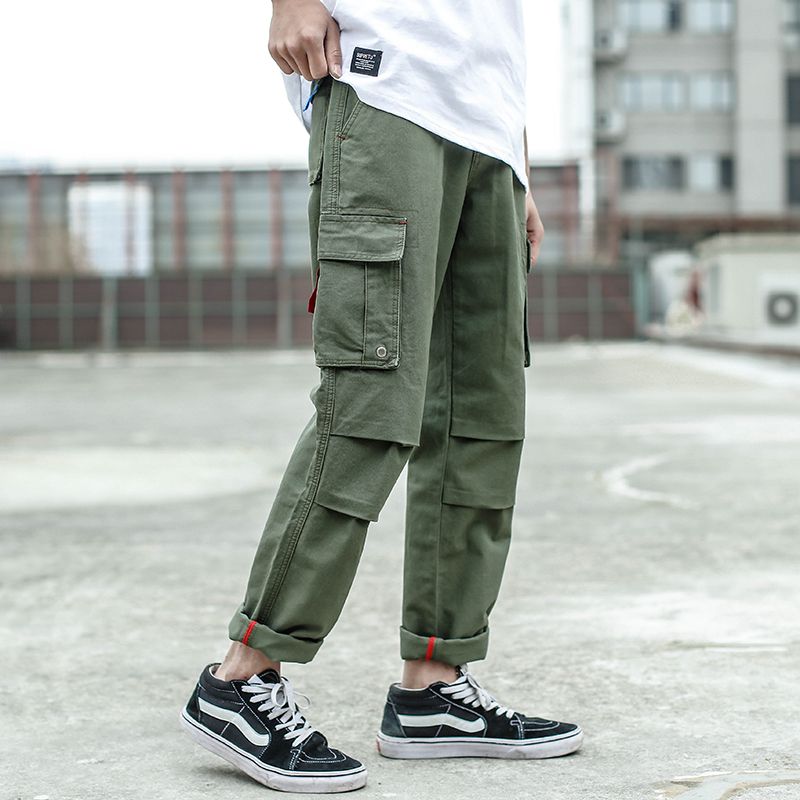 cargo pants and oversized shirt