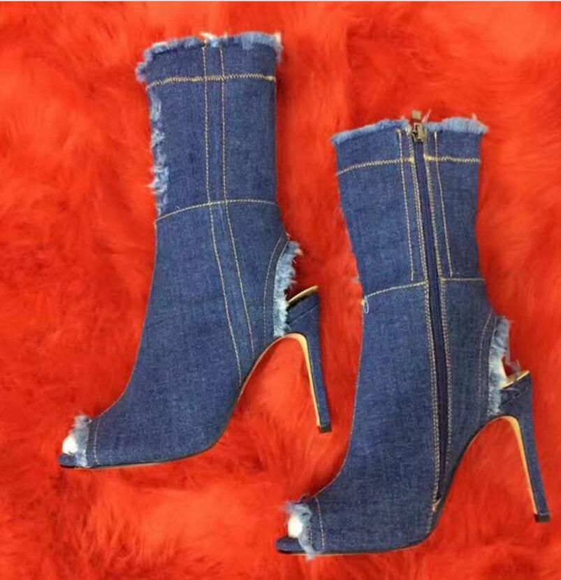 Acquistare 2018 Stivali Di Jeans Tacchi Sottili Sandalo Donna Stivali Peep  Toe Sandali Estivi Mujer Summer Caviglia Botas Taglia Stivaletti Economico  | Consegna Veloce E Qualità | DHgate Italy