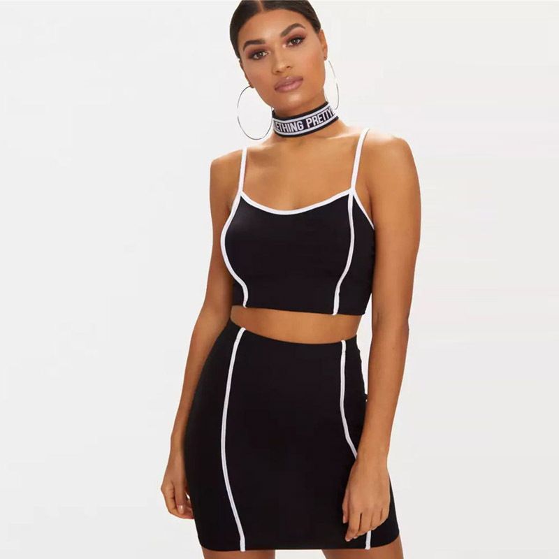 Compra 2 Conjunto De Dos Piezas Para Mujer De Verano Negro Sexy Crop Top Y  Falda Conjunto Casual Sin Tirantes Traje De Chándal Party Club Wear Mujer  Barato | Entrega Rápida Y