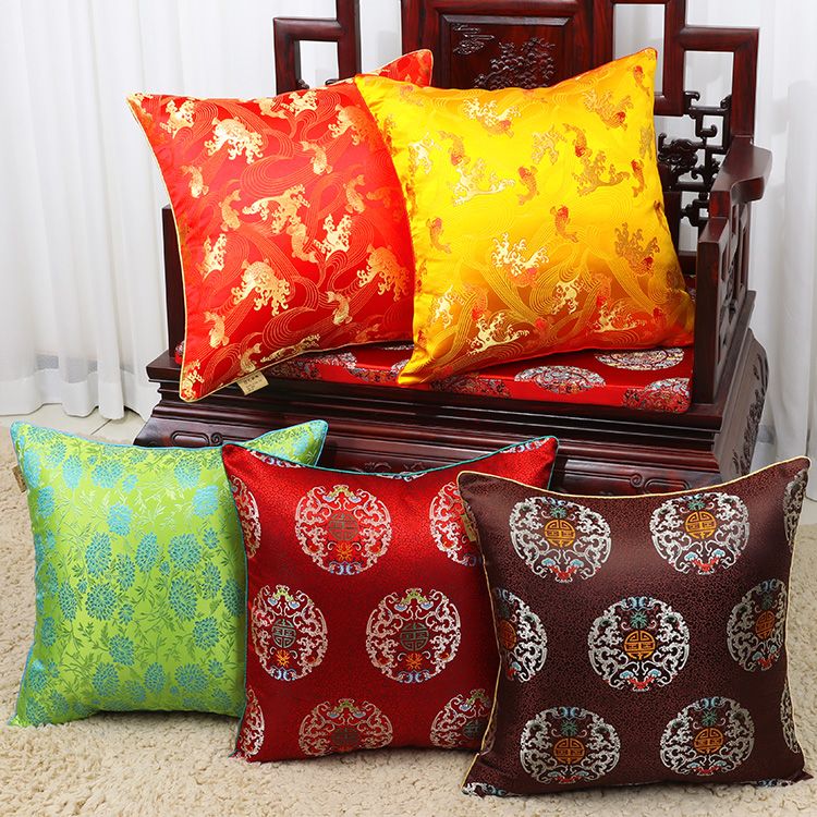 Koi Daisy Dragon Chinese Silk Satin Cushion Cover Sofa Chair Car Back