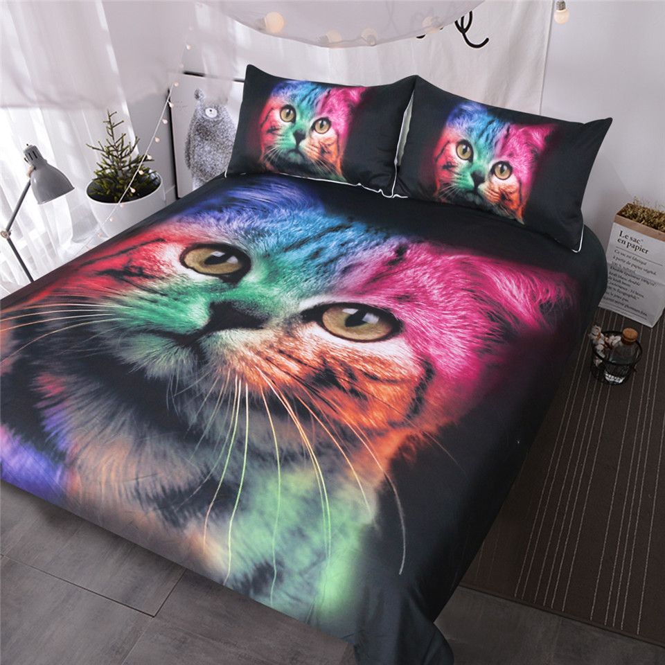 Cat Bedding Set For Girls Boys Cute Colorful Cat Pattern Bedspread