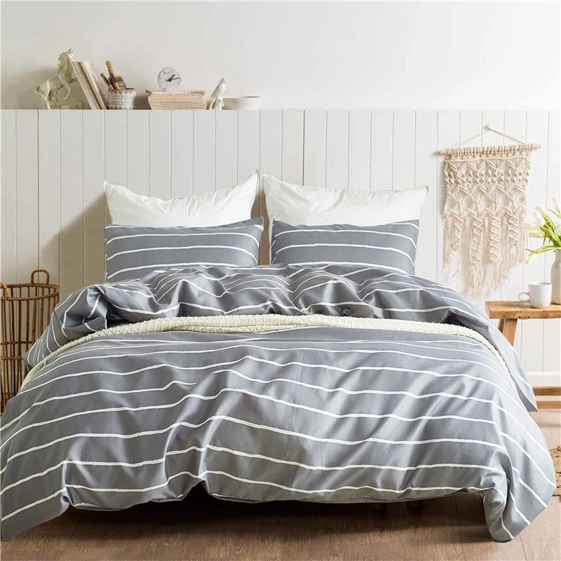 Gray White Striped Pattern Polyester 2 Usa Twin Queen King Bedding