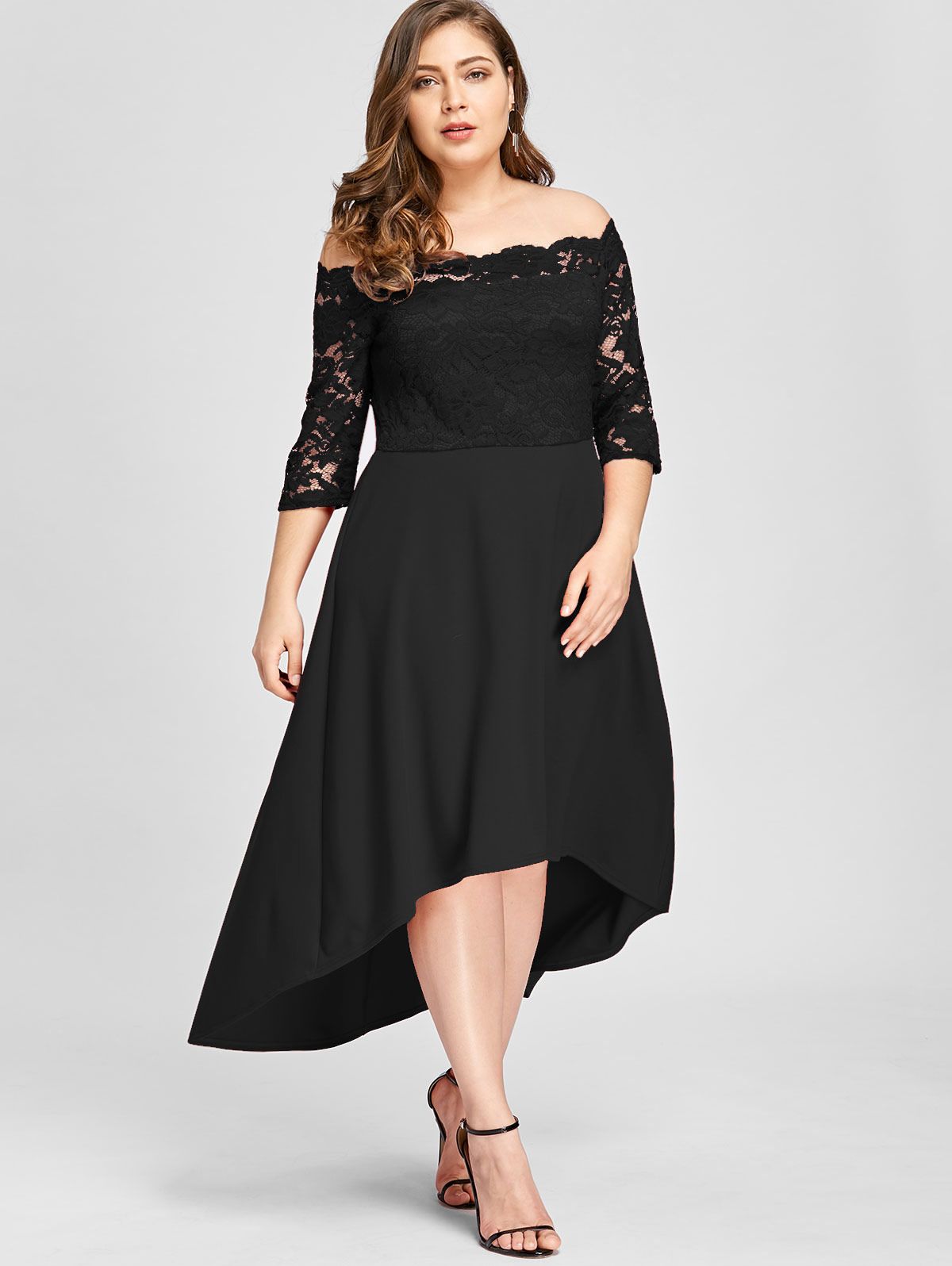 Compra Gamiss Vestido De Fiesta Femenino Plus Size Off Hombro Dip Hem Lace  3/4 Vestido De Manga Larga Asimétrico Elegante Vestidos Big Size 5XL Barato  | Entrega Rápida Y Calidad | Es.Dhgate