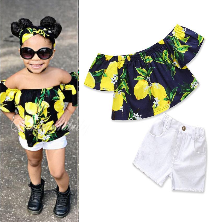 Girls Short Sets T-Shirt Pants Lemon 