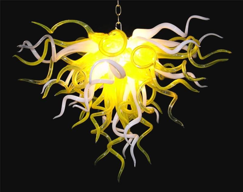 2019 Yellow And White Borosilicate Fancy Ceiling Light Design Led Bulbs European Dale Chihully Style Murano Glass Chandelier Lamps From
