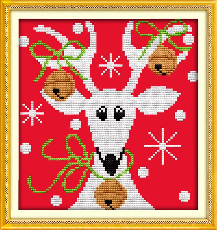 Cuadros decorados con dibujos animados de renos navideños, bordados hechos  a mano, bordados a punto, estampados