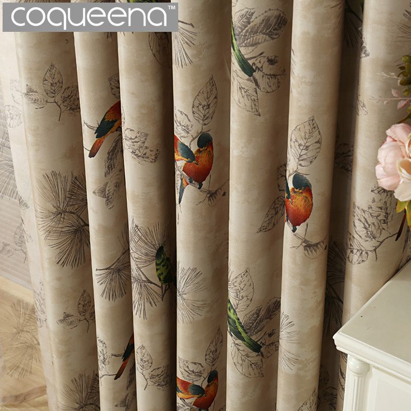 2019 Vintage Birds Print Country Curtains For Living Room Bedroom