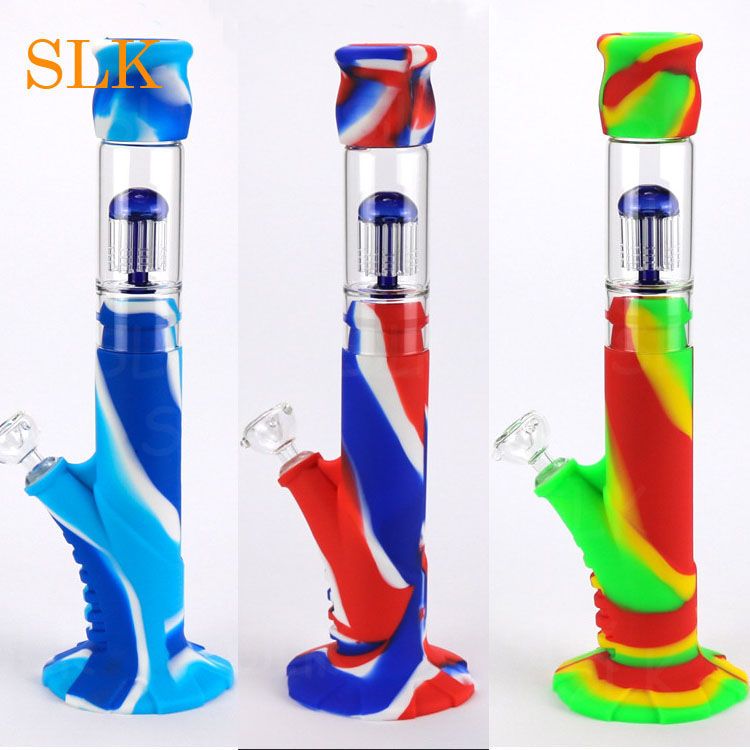 2021 Glass Percolator Down Stem + Silicone Bongs Water Pipes 14 Inch Tall Dab Rig Big Bong For