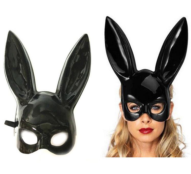 Cheap New Halloween Adult Rabbit Mask Masquerade Black White Bunny Long