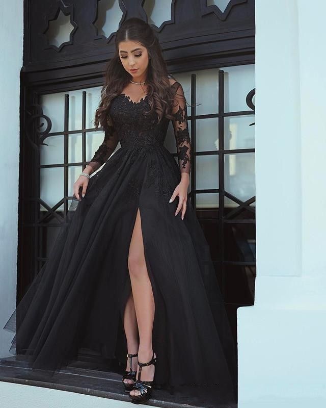 long black evening dress with split