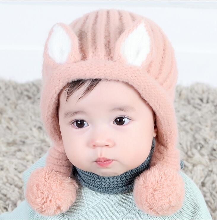 Hiver bébé lapin oreilles chapeau tricoté enfant bonnet de laine pour 0-3Y 