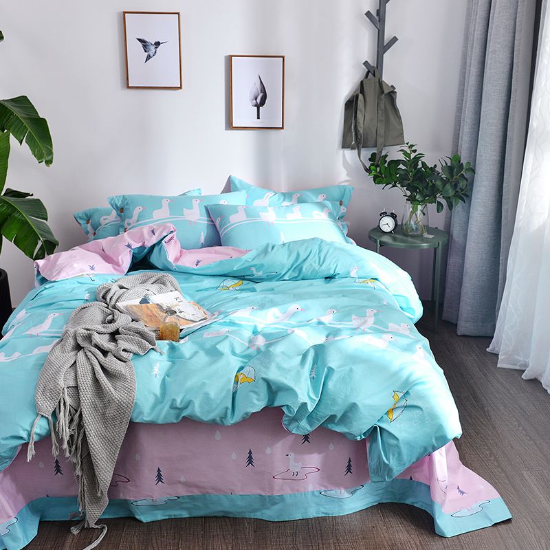 2018 Ducks Light Blue Bedding Set Soft Cotton Fabric 3 Twin Queen