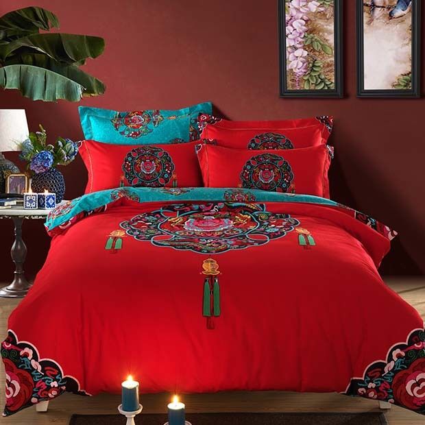Classic Boho Bedding Set Queen King Size Red Bohemian Quilt Duvet Cover Winter Warm Bedclothes Bed Sheet Sanded Cotton From Qinqinmeling 308 75 Dhgate Com Classic Boho Bedding Set Queen King, Boho Bedding King Size
