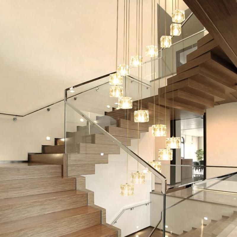 6 40 Lights Staircase Art Deco Led Cubic Glass Pendant Lights For Restaurant Penthouse Modern G4 Led Cube Light High Stair Lighting Hanging Lighting