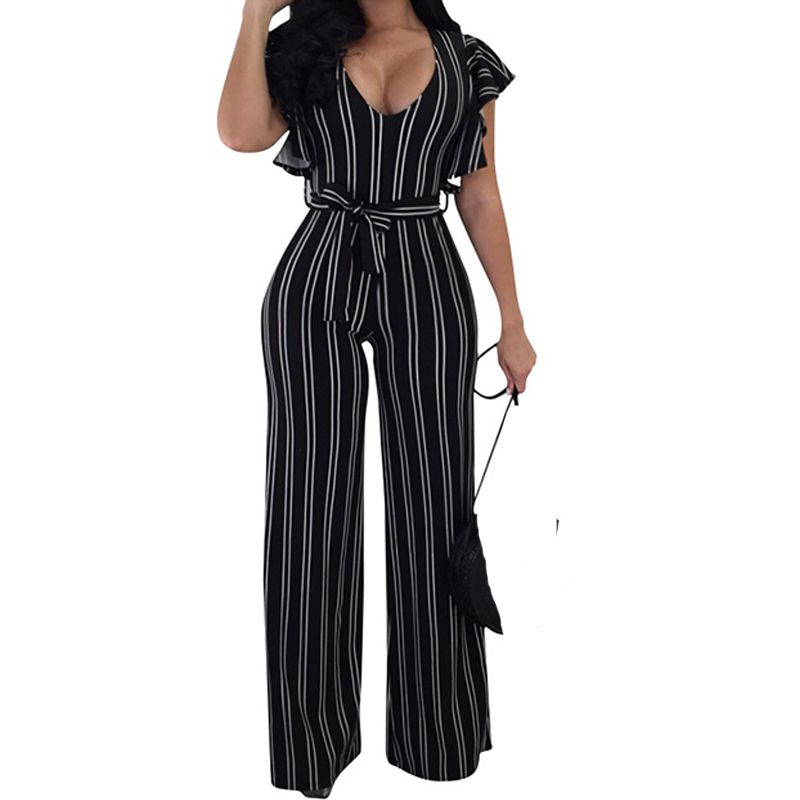 short sleeve striped jumpsuit