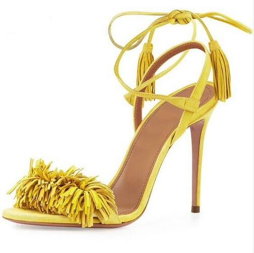 yellow fringe heels