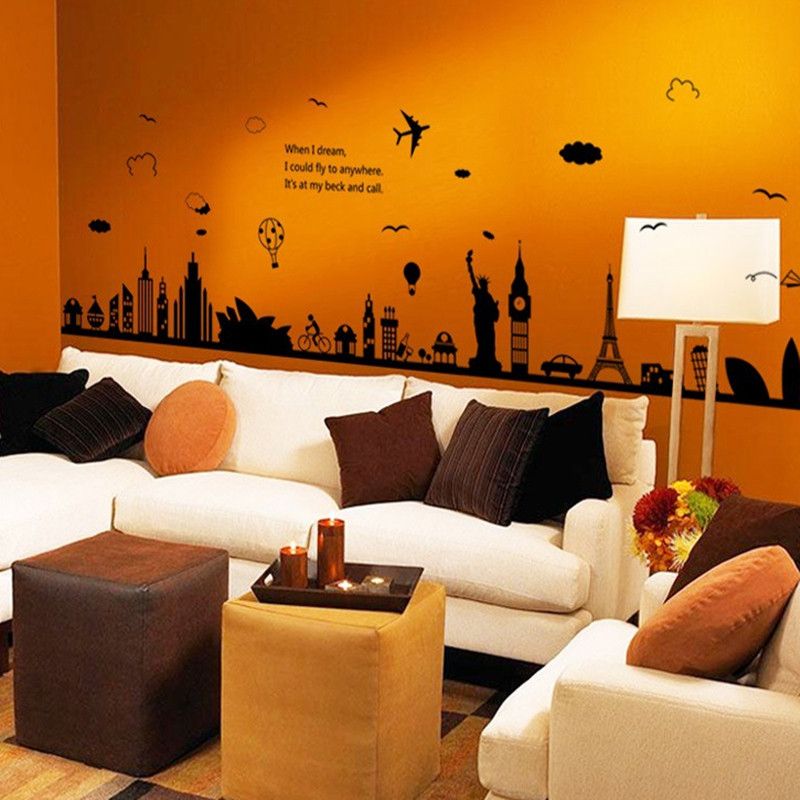 New Modern Removable Wall Stickers Large Black Eiffel Tower Sydney Greek City For Living Room Bedroom Home Decoration Shop Wall Decals Space Wall