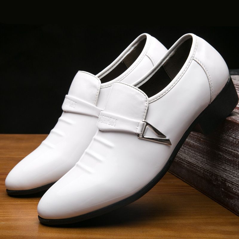 Fashion Men White Leather Wedding Shoes Comfortable Casual Shoes