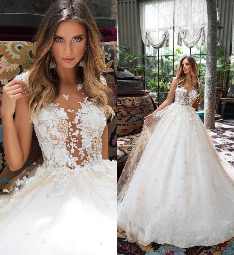 sheer floral wedding dress