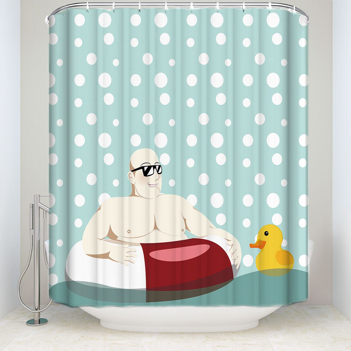 2019 Creative Design Swimming Man Yellow Duck Shower Curtain