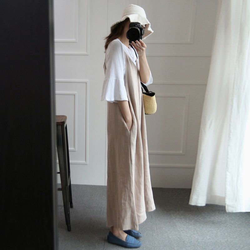 Women Casual Suspenders Overall Fashion High Waisted Wide Leg Palazzo Pants Trousers Jumpsuit