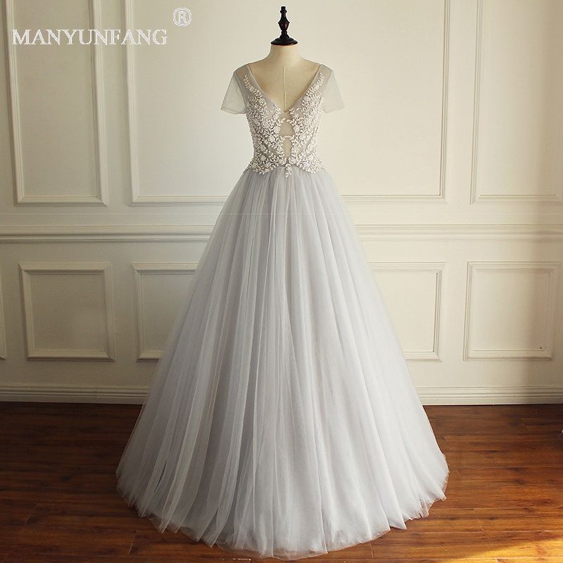 Compra Cuadros Reales Una Línea De Vestidos De Novia Cortos Flojos De Tul  Mangas De Encaje Flor Vestidos De Novia Personalizados Hecho Vestido De Novia  Vestido De Novia Barato | Entrega Rápida