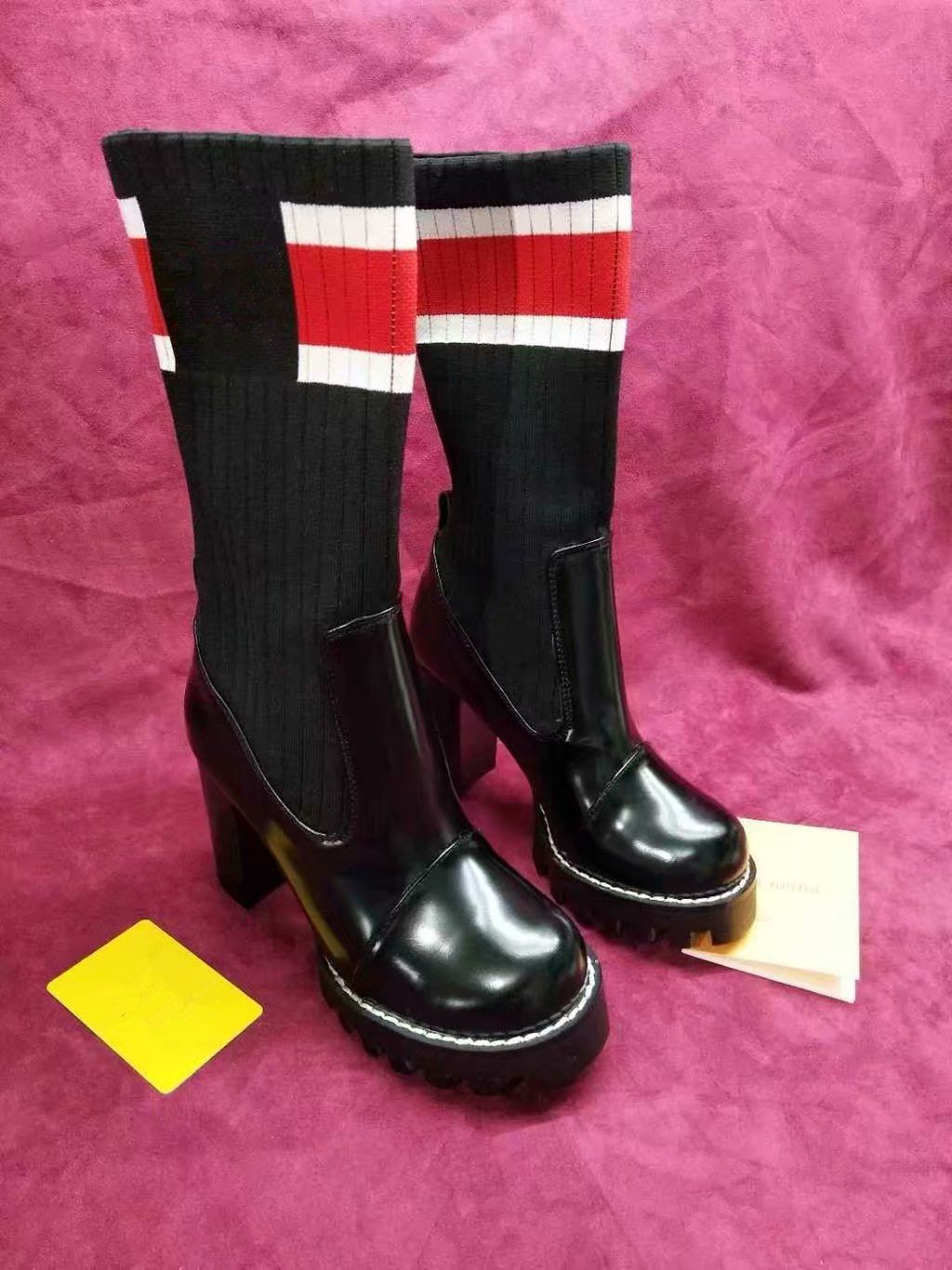 Chunky Heels Women Platform Roman Autumn Boots Black Socks : Women's Booties, Thick Heel Socks Boots Fall