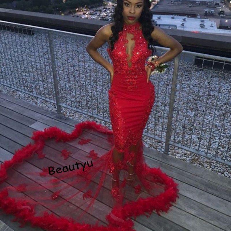 Sexy Red Mermaid Prom Dresses For Black 