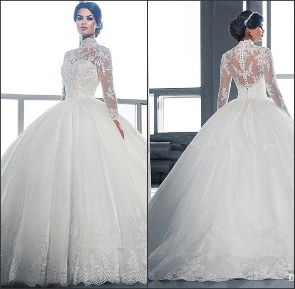 Vintage Lace Wedding Dresses Ball Gown with Long Sleeves   WD320