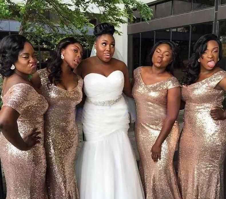 off the shoulder rose gold bridesmaid dresses