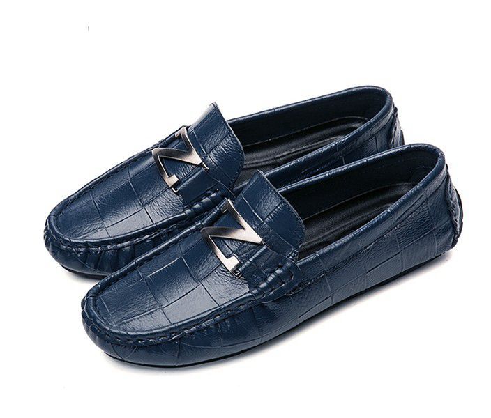 blue leather flat shoes