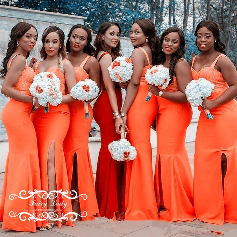 orange satin bridesmaid dresses