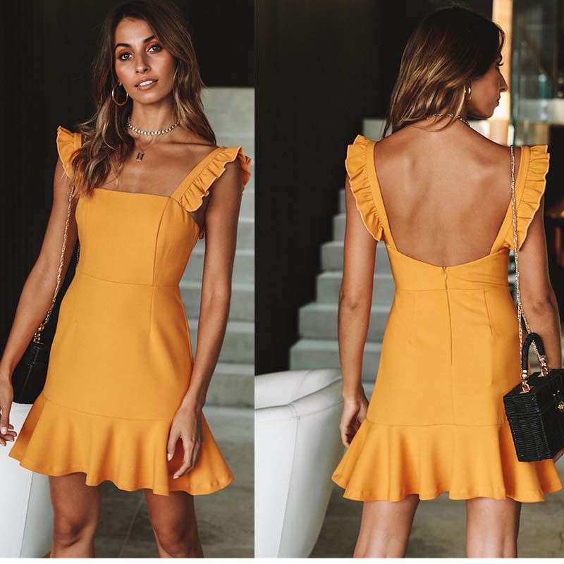 ruffle strap midi dress