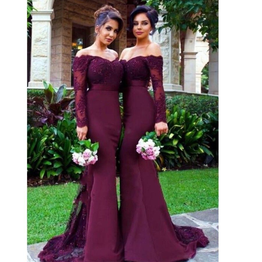 bridesmaid dresses burgundy long sleeve
