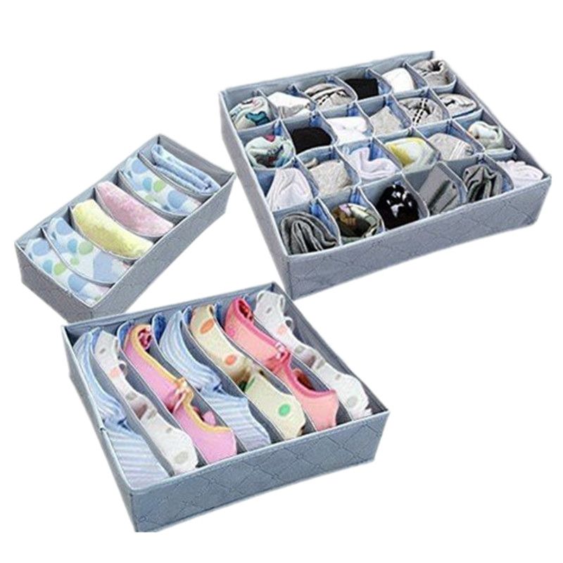 3 x Foldable Underwear Bra Fabric Socks Box Storage Organizer Drawer Dividers UK