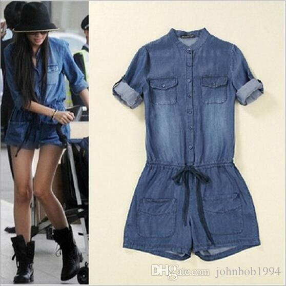 denim jumpsuit shorts outfits