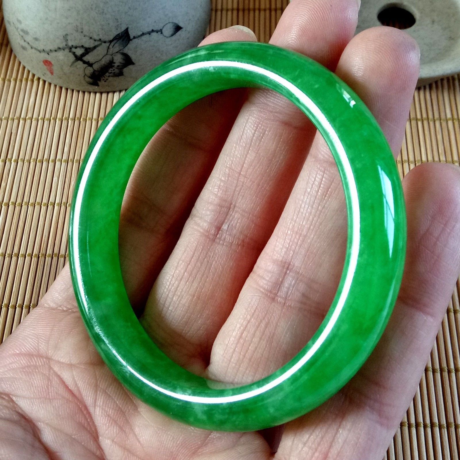 58mm Certified Emerald Icy Green Jadeite Jade Bangle Bracelet Handmade