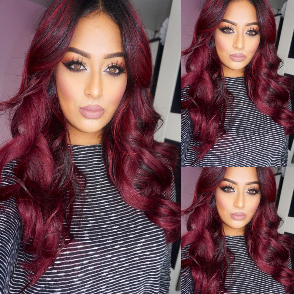 Body Wave Brazlian Non Remy Hair 1b T Burgundy Ombre Color Medium