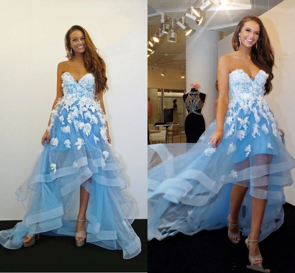 light blue and white prom dress