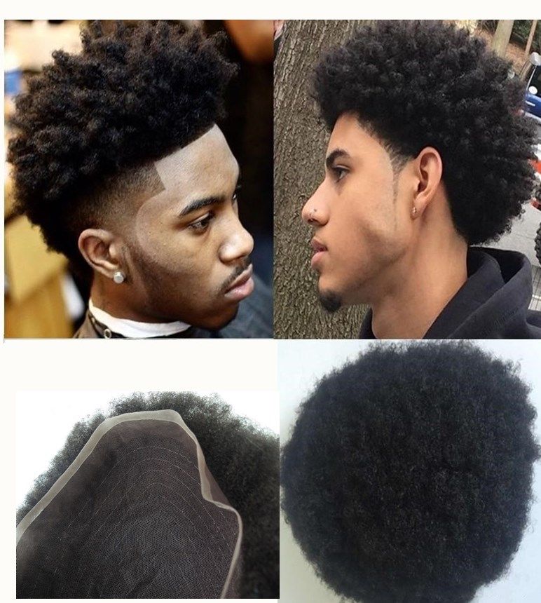 Afro Curly Full Lace Mens Toupee Kinky Curly Fine Welded Mono Lace Men Wigs  Human Hair Hairpieces Replacement Systems For Black Men