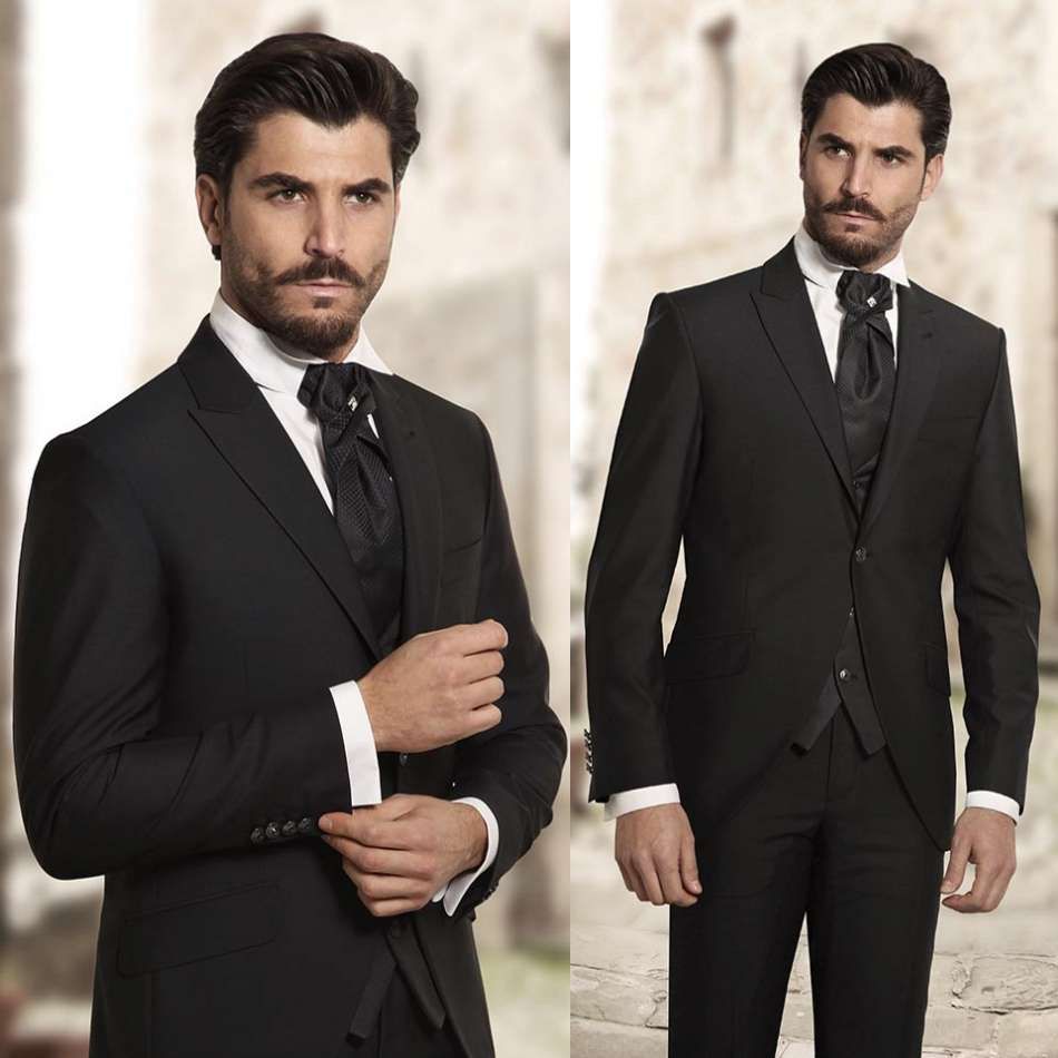 Acheter Costume 2019 Beau Costume Marié Costumes De Mariage Pour Hommes Noir Slim Fit Groom Tuxedos Meilleur Homme Deux Pièces Set Veste Pantalon De